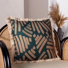 Image of Paoletti Oromo Printed Exotic Geometric Fringed Cushion