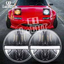 2x 7" Round LED Headlights Hi-Lo Beam DRL Turn Signal For Mazda Miata 1990-1997