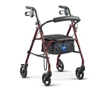 Medline Steel Rollator Walker 6  Wheels Burgundy, 350 lb. Weight Capacity