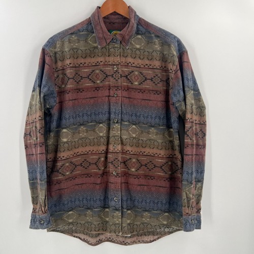 Cabelas Men Flannel Aztec Print Long Sleeve Shirt Size Large 100% Cotton - Picture 9 of 9