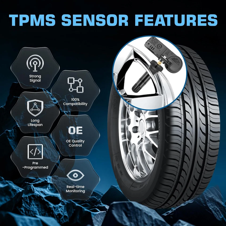 Sensor de presión de neumáticos TPMS 13586335 4 piezas apto para Chevy Silverado para GMC para Cadi Foto 3 de 4