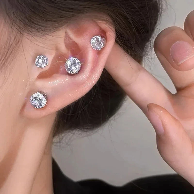 Aretes magnéticos de metal para hombre redondos cristal punk clip joyería clásica moderna Foto 2 de 4