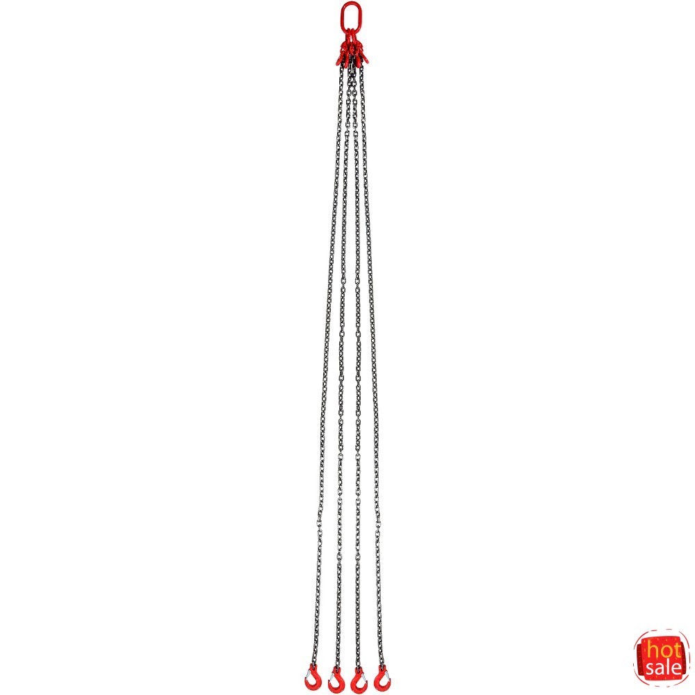 VEVOR G80 3/8in x 10ft Chain Sling, 18400 lbs, 4-Leg Hooks & Adjusters