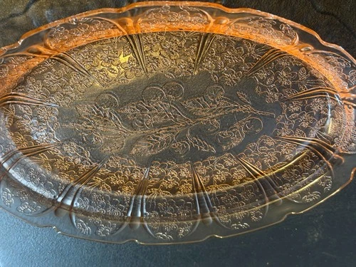 Jeannette Pink Depression Glass Cherry Blossom Oval Serving Bowl 9” (SN T-1)