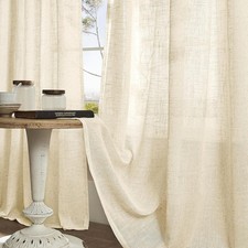 Beige Linen Curtains 84 Inch Length 2 Panels for Living Room, Light Filtering