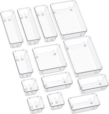 Juego organizador de cajones de 13 piezas bandejas de almacenamiento apilables transparentes para baño oficina