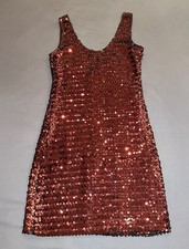 VTG 1980s Niki Originals Sequin Tank Dress Metallic Copper Burgundy USA 6