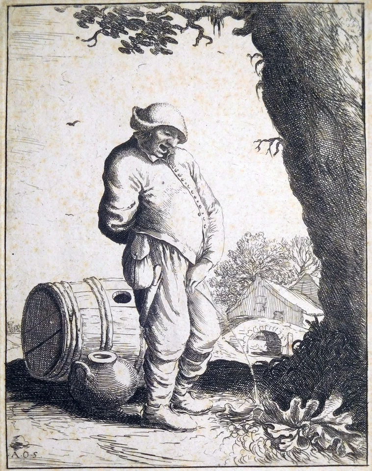 Radierung, Pissender Bauer, A. van Ostade/ W. Basse, ~1645, Hollstein 33 - Bild 4 von 4
