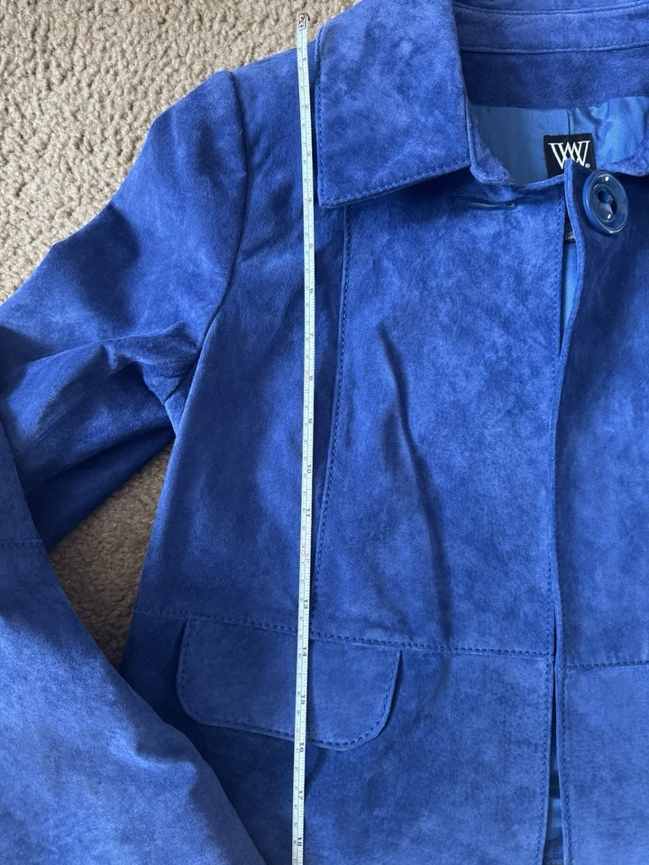 Chaqueta de cuero azul Worth para mujer talla S Foto 2 de 4