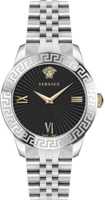 Versace Greca Signature Damenuhr Silber Edelstahl Schwarz Zifferblatt 38mm VEVC0