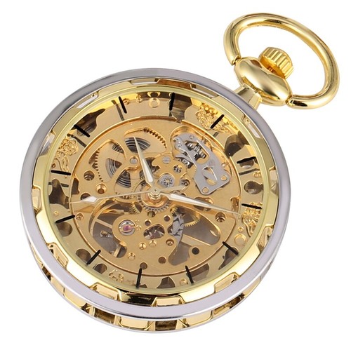 Reloj de bolsillo mecánico para hombre cuerda manual cara abierta colgante dorado cadena regalos - Imagen 5 de 10