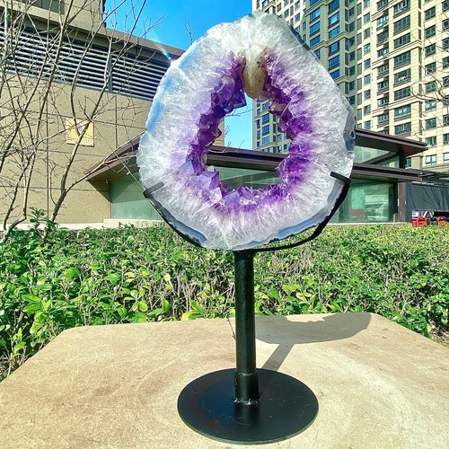 7.37LB Natural Amethyst Cave Crystal Slice Crescent shaped Hand Cut Repai - 第 4/17 張圖片