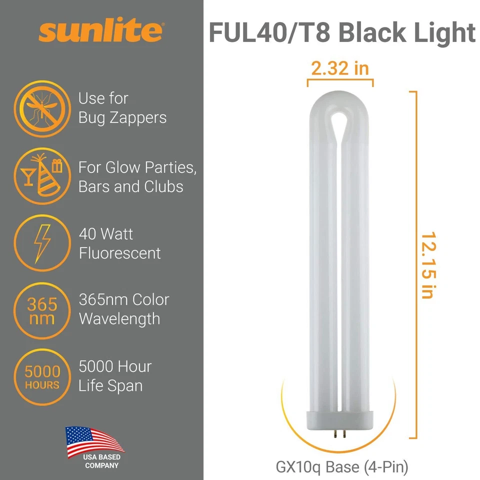 SUNLITE 40487-SU FUL40T8 Fluorescent Black Light Bulbs, 40 Watts, GX10q 4-Pin... - Image 2 of 4
