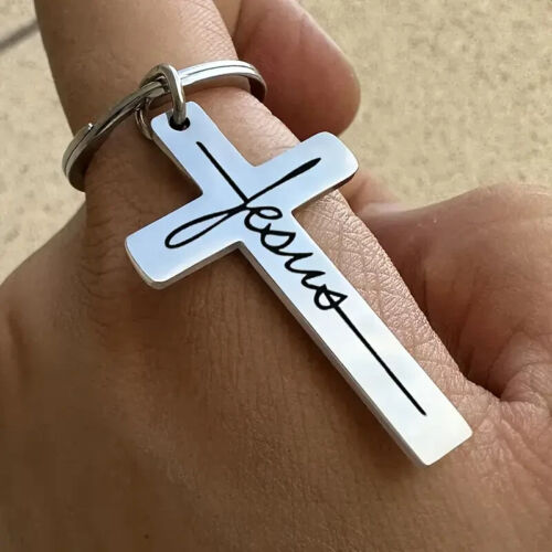 Llavero Cruz Acero Inoxidable 1 pieza con Grabado "Jesús" - Imagen 2 de 2