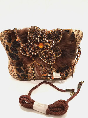 Purse Crossbody Hard Case Handbag Animal Print Beaded With Feathers Unbranded