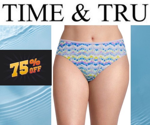 Bikini Time and Tru para mujer 3X 24W-26W estampado ondulado SOLO parte inferior IRIS onda susurradora - Imagen 6 de 21