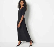 Attitudes by Renee Como Jersey Elbow Sleeve Maxi Dress-Black-Tall Medium-A455297