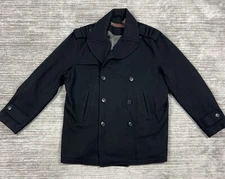 Perry Ellis Pea Coat Mens XL Wool Double Breasted Overcoat Lined Luxury