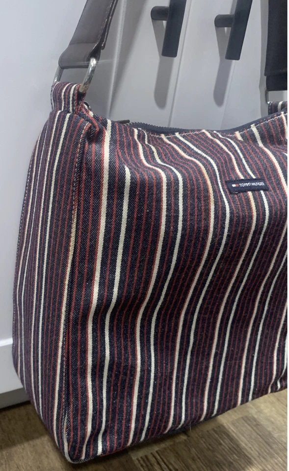DE COLECCIÓN TOMMY HILFIGER MUJER BOLSO DE HOMBRO LONA ROJO BLANCO AZUL 11x11x4 PLATEADO Foto 2 de 4