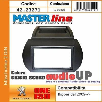 Masque Autoradio 2 DIN Peugeot Bipper Depuis 2009 Adaptateur Gris Foncé. - Photo 1/2