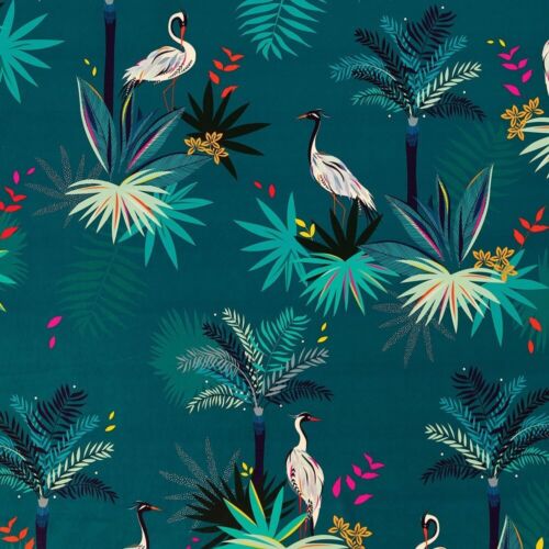 16 Metres Sara Miller Heron Teal Tropical Plush Velvet Fabric Curtain Upholstery - Afbeelding 1 van 21