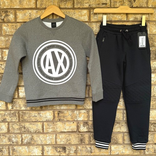 size 8A, 8Y, 8 Armani Exchange A/X Kids Grey Sweatshirt Black Jogger Pant Set Ou - Picture 2 of 9