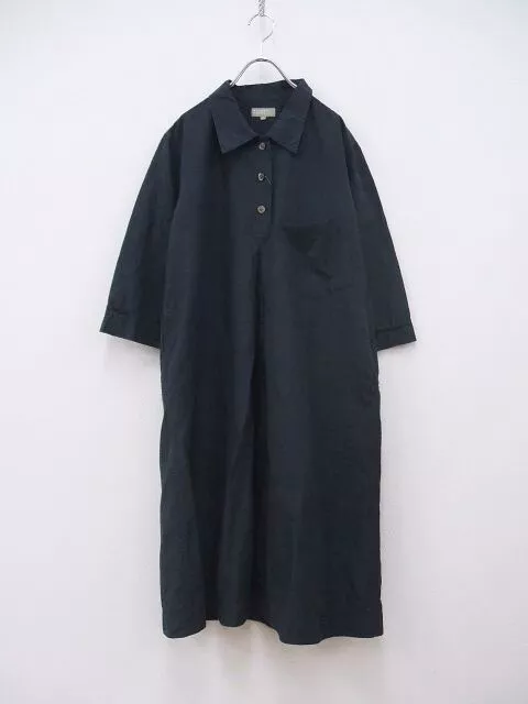 MARGARET HOWELL FINE PLAINWEAVE COTTON LINEN dress dark blue 2-0808S◆