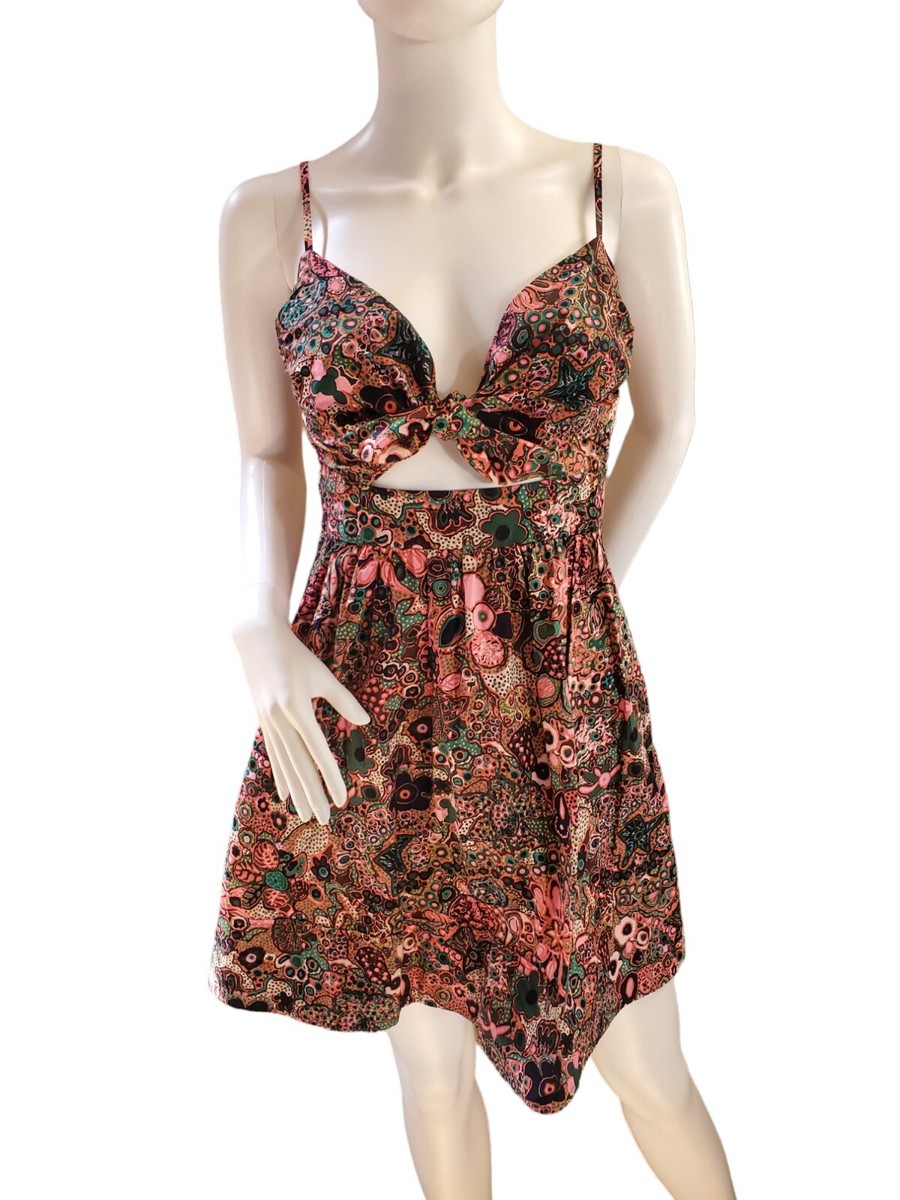 A.L.C. Sample Dress Dani Floral Cotton Mini Dress in Pink Tie Front Cutout  | eBay