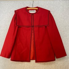 Vintage Ernst Strauss Schnell Size 10 Red Wool Jacket Black Piping Two Button