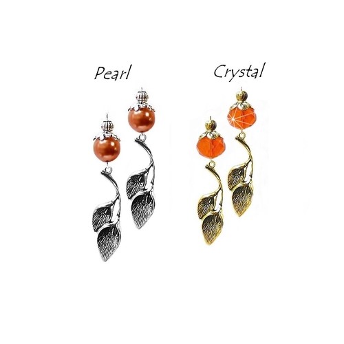 Earrings lily flower charm drop with pearl or crystal, choose color and fittings - Picture 14 of 19