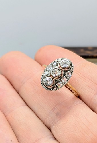 Antique 18ct Gold Old & Rose Cut Diamond Ring Art Deco Oval 0.80ct UK Size N1/2 - Picture 7 of 23
