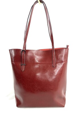 Kattee Auburn Brown Leather Large Tote Shoulder Bag Belted