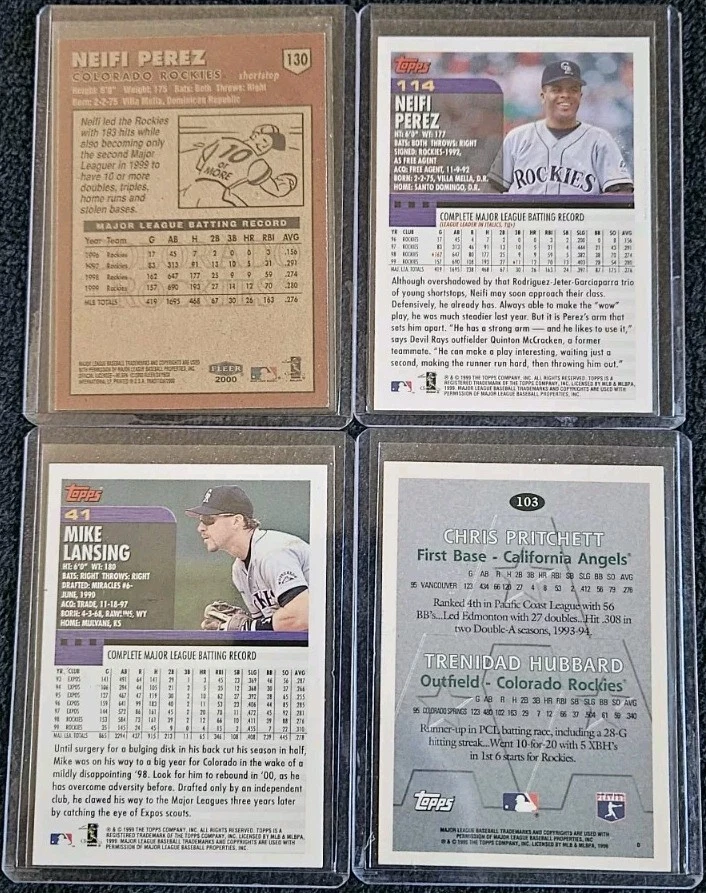 批量 4 张 美国职棒大联盟 棒球比赛 亲笔签名卡 科罗拉多落基山脉 Neifi Perez  — 第 2/2 张图片