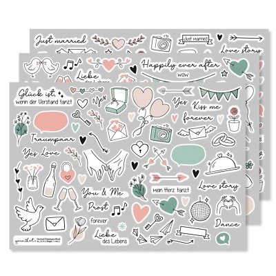 YOUNIKAT Aufkleber-Set für Hochzeit Eukalyptus I über 200 Sticker I grün rosa I dv_1214