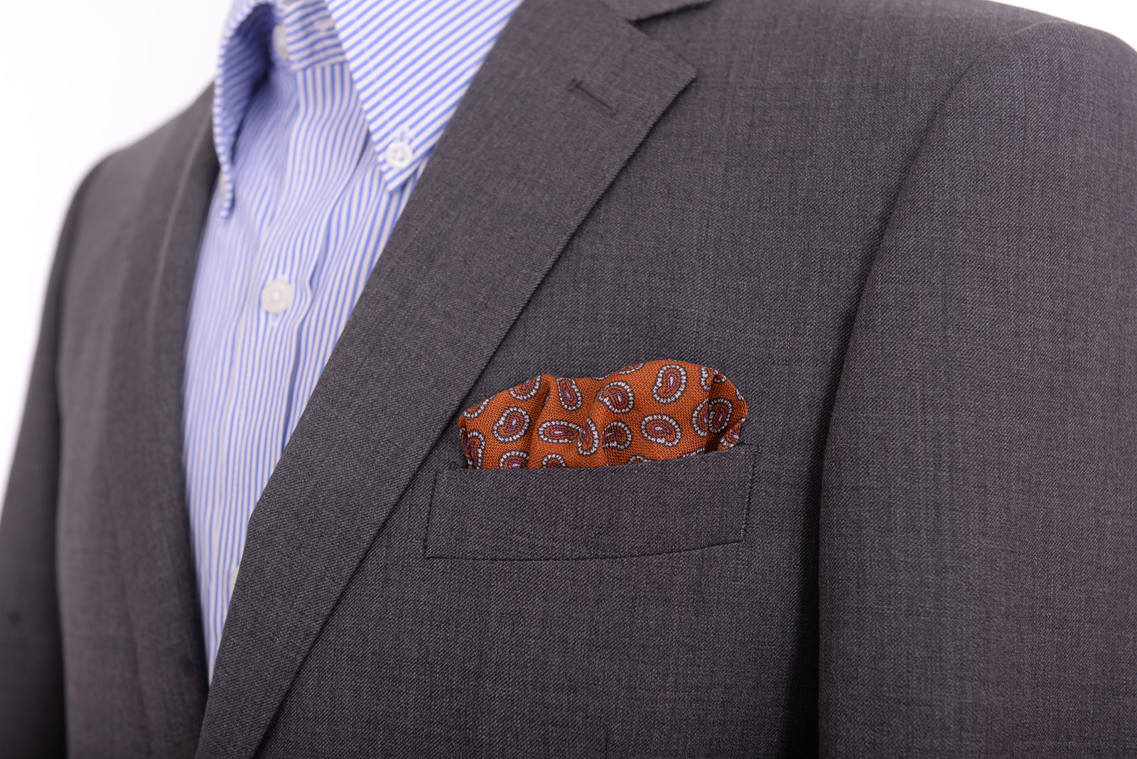 Cesare Attolini Navy Blue Paisley 100/% Silk Pocket Square NWT Handmade in Italy