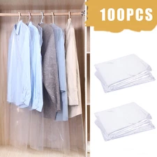 100pcs Clear Hanging Garment Bags Dry Cleaner Clothing Protector Covers 24x40 in