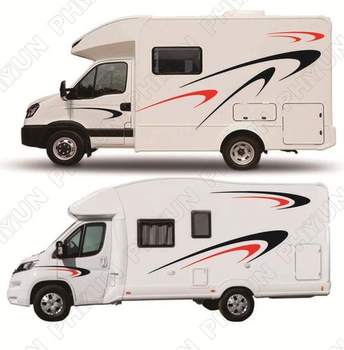 Black & Red Caravan Trailer Camper RV Stripes Vinyl Stickers Graphics Decals Kit - Picture 5 of 6