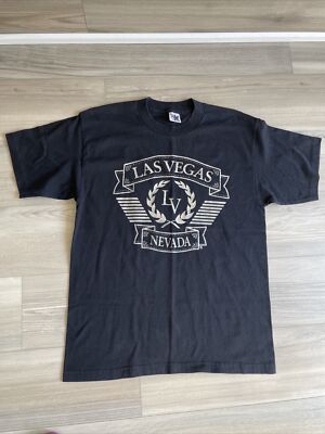 VTG 90s Las Vegas T Shirt Black Silver Murina s Best sz Large Made in USA Single