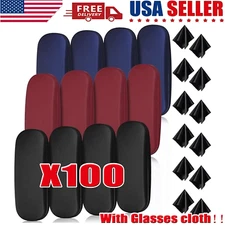 NEW Clam Shell Hard Eyeglasses PU Glasses Case Black w/Microfiber Cleaning Cloth