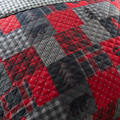 Donna Sharp Red Forest Rustic Bear Paw 4- Pc Quilt Set Lodge Cabin Buffalo Plaid - Picture 5 of 9