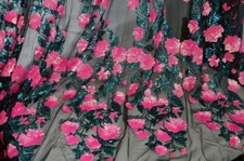 Sequined Rose Blossoms Lace Fabric on Tulle Fabric for Party Dress Evening Dress