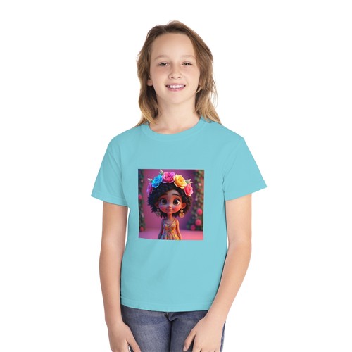 Colorful Floral Boho Chic Youth Midweight Tee, Stylish Shirt,Gift for Girls, - Picture 22 of 34