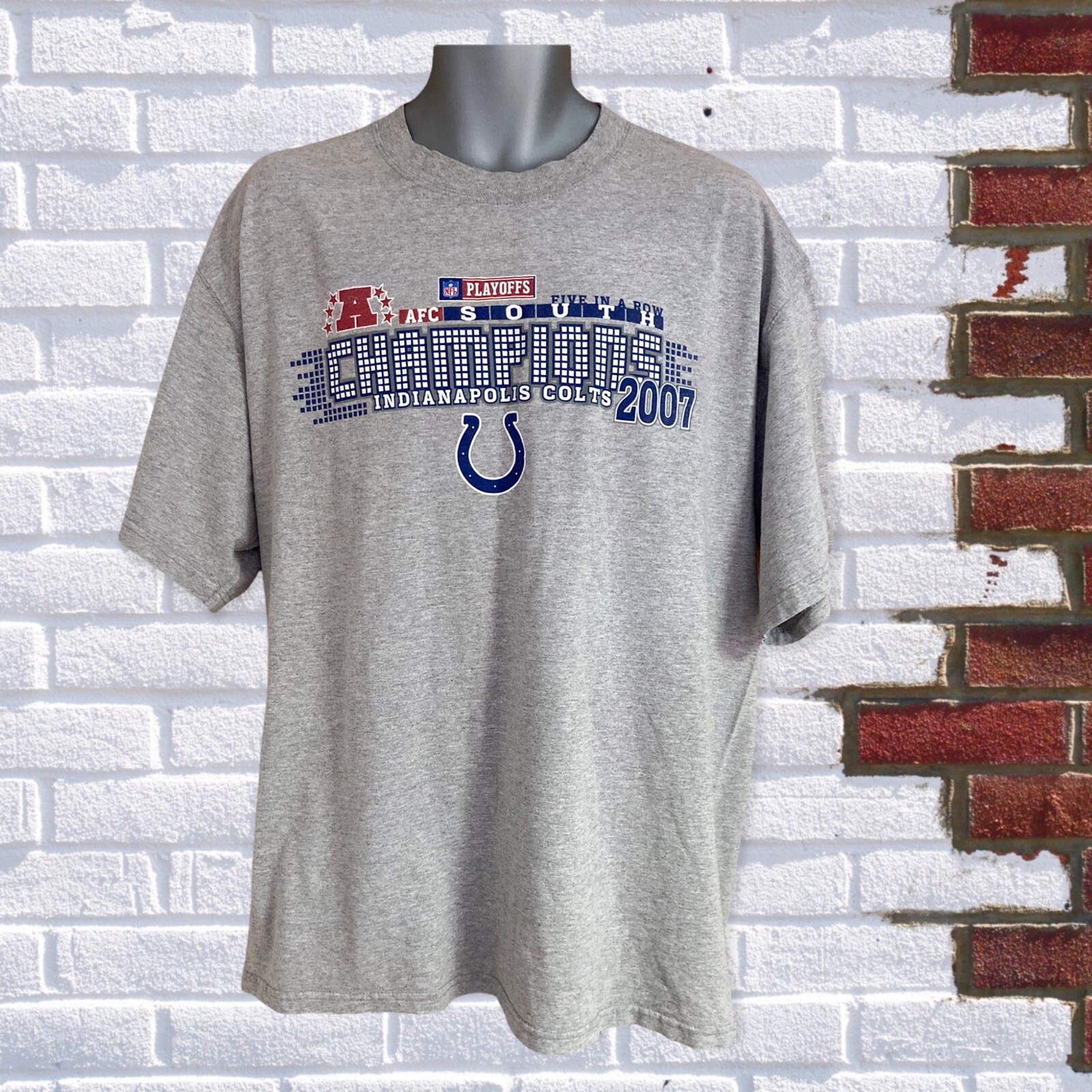 FILA Maglietta NFL Indianapolis Colts 2007 Five in a Row AFC South UK XXL grigia stampata