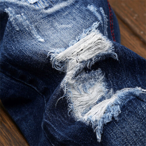 Herren Skinny Zerrissen Moto Biker Jeans Stretch Patch Hose Distressed Gewaschen - Bild 5 von 14