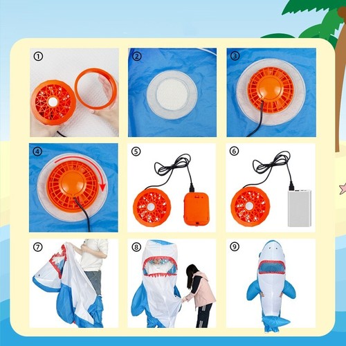 Inflatable Funny Shark Costume Suit w/Fan For Outdoor Halloween Cosplay Party - Picture 14 of 15