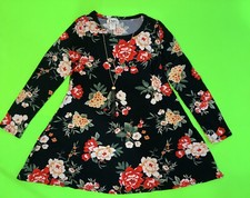 New TMG Woman’s Dress Long Sleeve Size LARGE Black w/Flowers