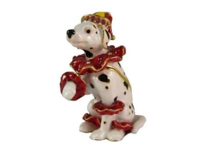 Jeweled Enameled Pewter Circus Dog Dalmatian Hinged Lid Trinket Jewelry Box
