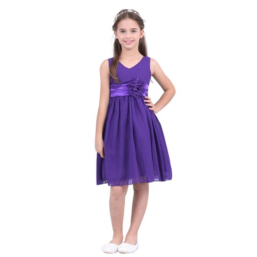 Girls Sleeveless V-Neck 3D Rose Chiffon Dress Bowknot Back Princess Birthday - Picture 7 of 34