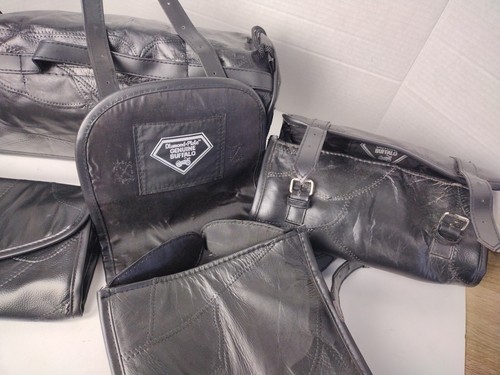 Diamond Plate Buffalo Leather 4 Bag Set Black Motorcycle Luggage - Picture 6 of 19