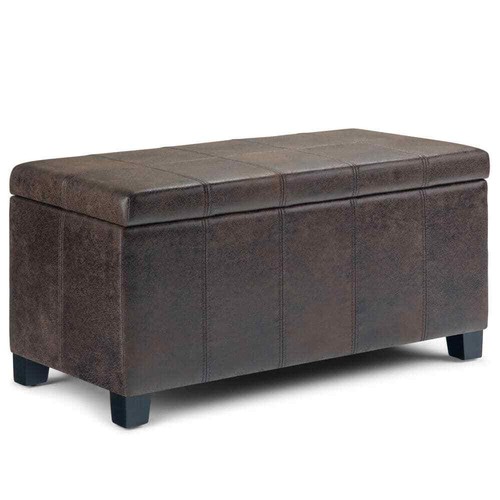 Dover 36 in. Wide Contemporary Rectangle Storage Ottoman Bench in Distressed Bro